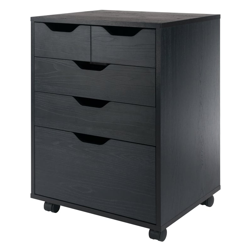 Pemberly Row Bins and Drawers Storage Mobile Cabinet Black Finish