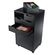 Pemberly Row Bins and Drawers Multi-Storage Tall Mobile Cabinet Black Finish