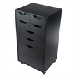 Pemberly Row Bins and Drawers Multi-Storage Tall Mobile Cabinet Black Finish