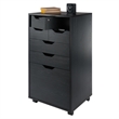 Pemberly Row Bins and Drawers Multi-Storage Tall Mobile Cabinet Black Finish