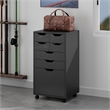 Pemberly Row Bins and Drawers Multi-Storage Tall Mobile Cabinet Black Finish
