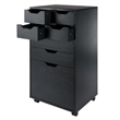 Pemberly Row Bins and Drawers Multi-Storage Tall Mobile Cabinet Black Finish