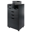 Pemberly Row Bins and Drawers Multi-Storage Tall Mobile Cabinet Black Finish