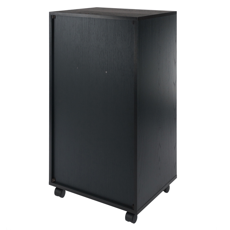Pemberly Row Bins and Drawers Multi-Storage Tall Mobile Cabinet Black Finish