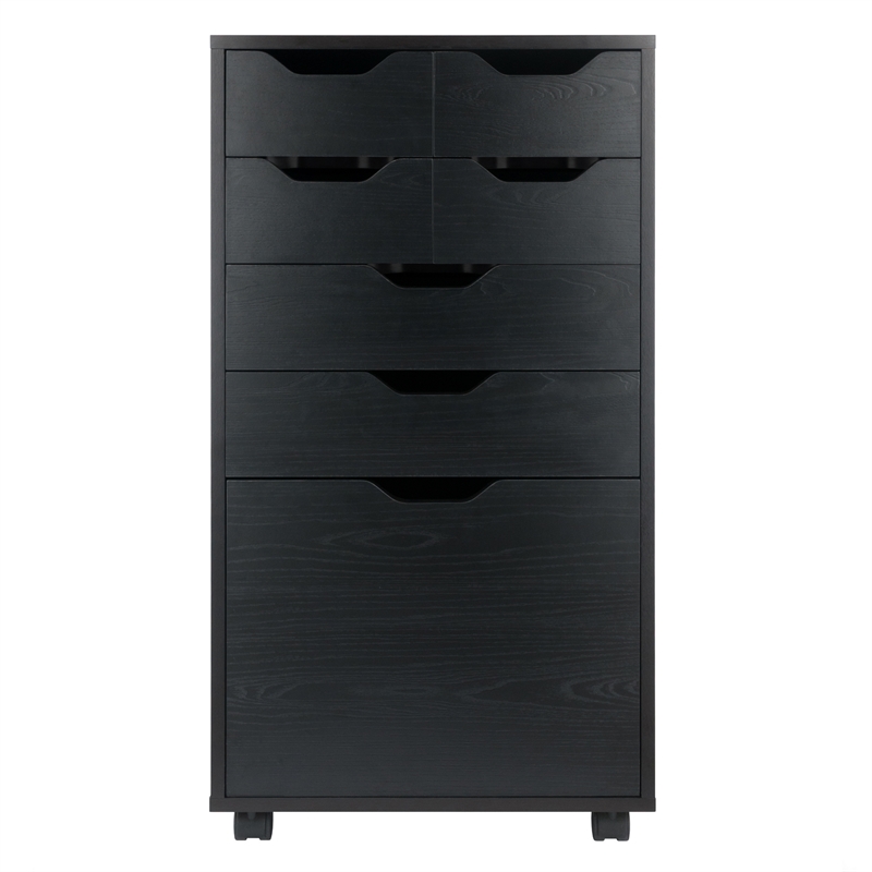 Pemberly Row Bins and Drawers Multi-Storage Tall Mobile Cabinet Black Finish