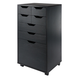 Pemberly Row Bins and Drawers Multi-Storage Tall Mobile Cabinet Black Finish