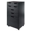 Pemberly Row Bins and Drawers Multi-Storage Tall Mobile Cabinet Black Finish