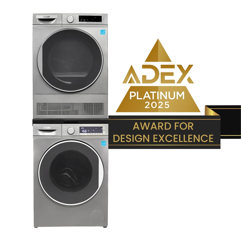 Pemberly Row Stackable Washer 2.2 cf 110 V Dryer 4 Cf 220V with Stacking Shelf