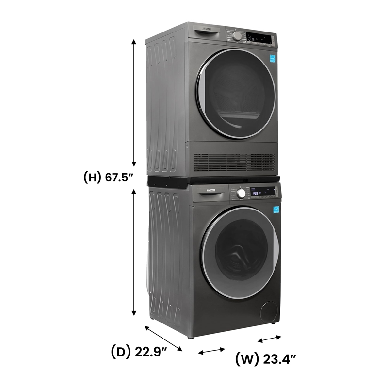 Pemberly Row Stackable Washer 2.2 cf 110 V Dryer 4 Cf 220V with Stacking Shelf