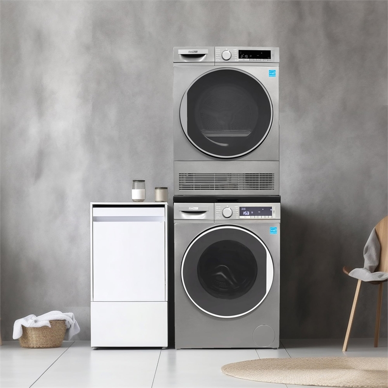 Pemberly Row Stackable Washer 2.2 cf 110 V Dryer 4 Cf 220V with Stacking Shelf