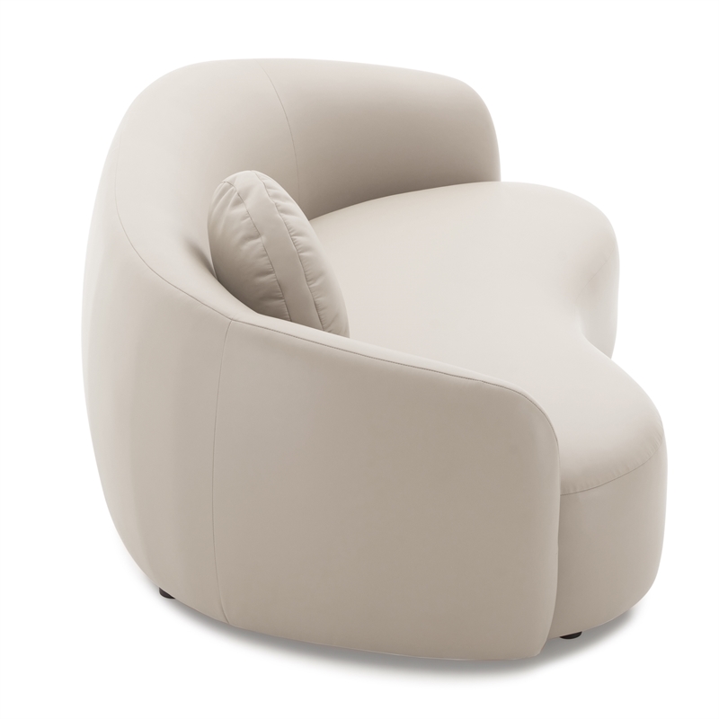 Pemberly Row Mid-Century Modern Living Room Soft Leather Curvy Sofa in Cream