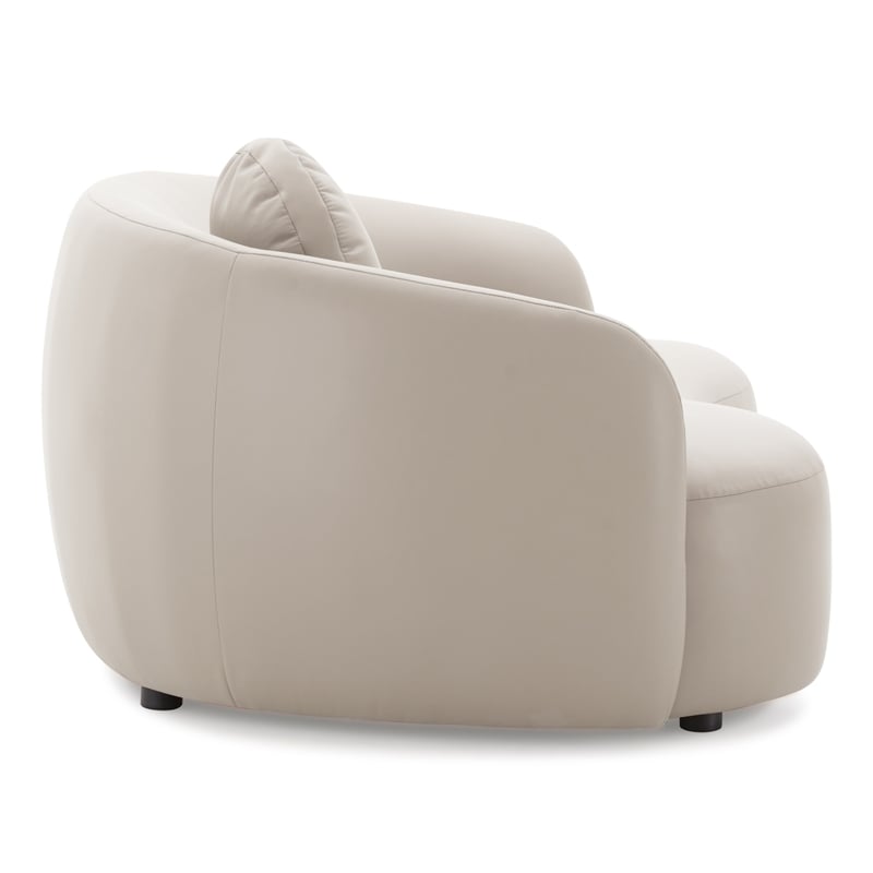 Pemberly Row Mid-Century Modern Living Room Soft Leather Curvy Sofa in Cream