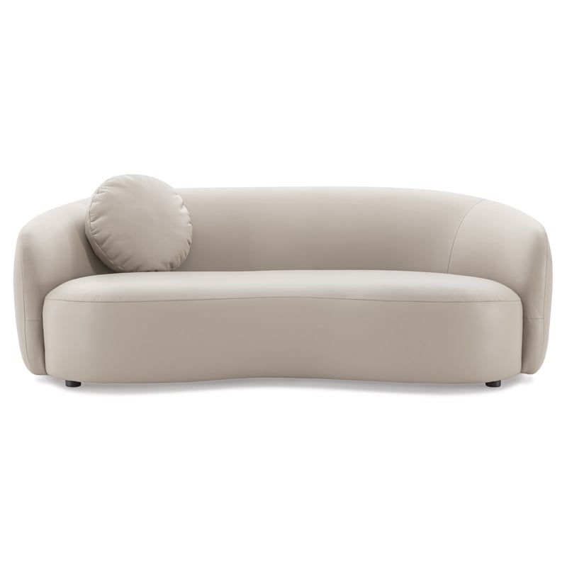 Pemberly Row Mid-Century Modern Living Room Soft Leather Curvy Sofa in Cream