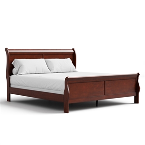 Pemberly Row Contemporary Wood Sleigh King Panel Bed in Cherry