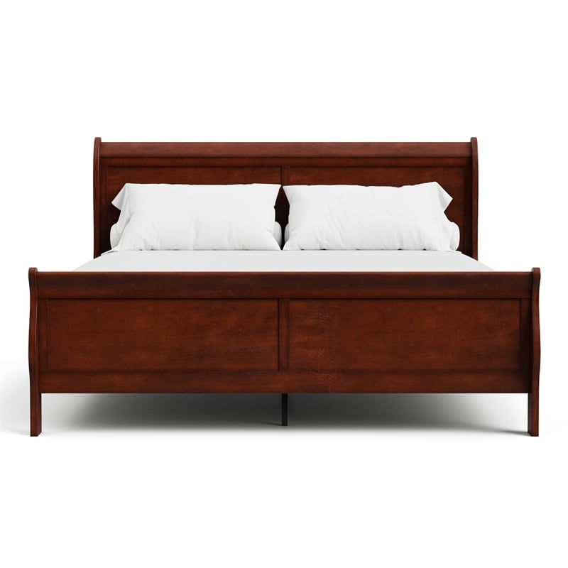Pemberly Row Contemporary Wood Sleigh King Panel Bed in Cherry