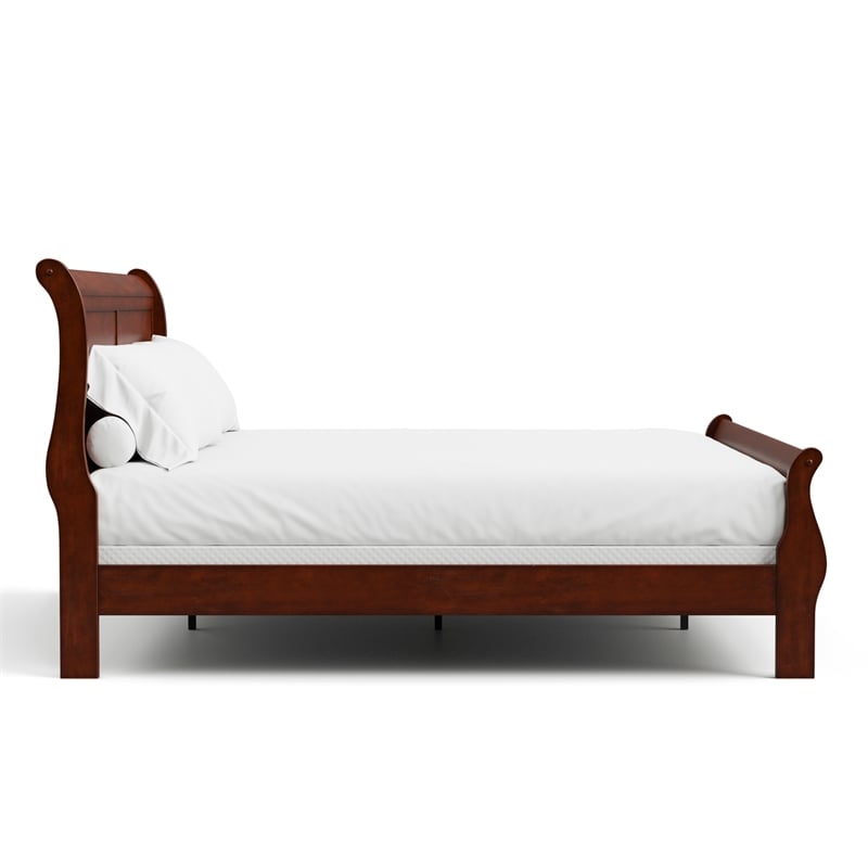 Pemberly Row Contemporary Wood Sleigh King Panel Bed in Cherry