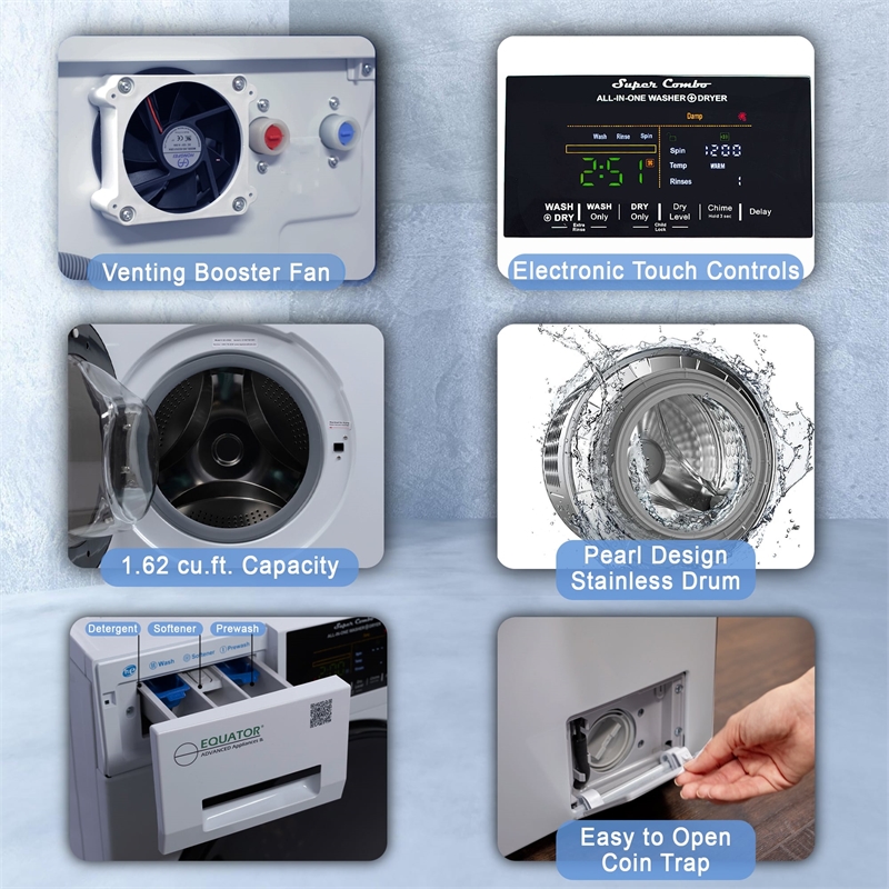 Pemberly Row All-in-One Washer Dryer VENTED-DRY FASTER than Condense 15lb 110V