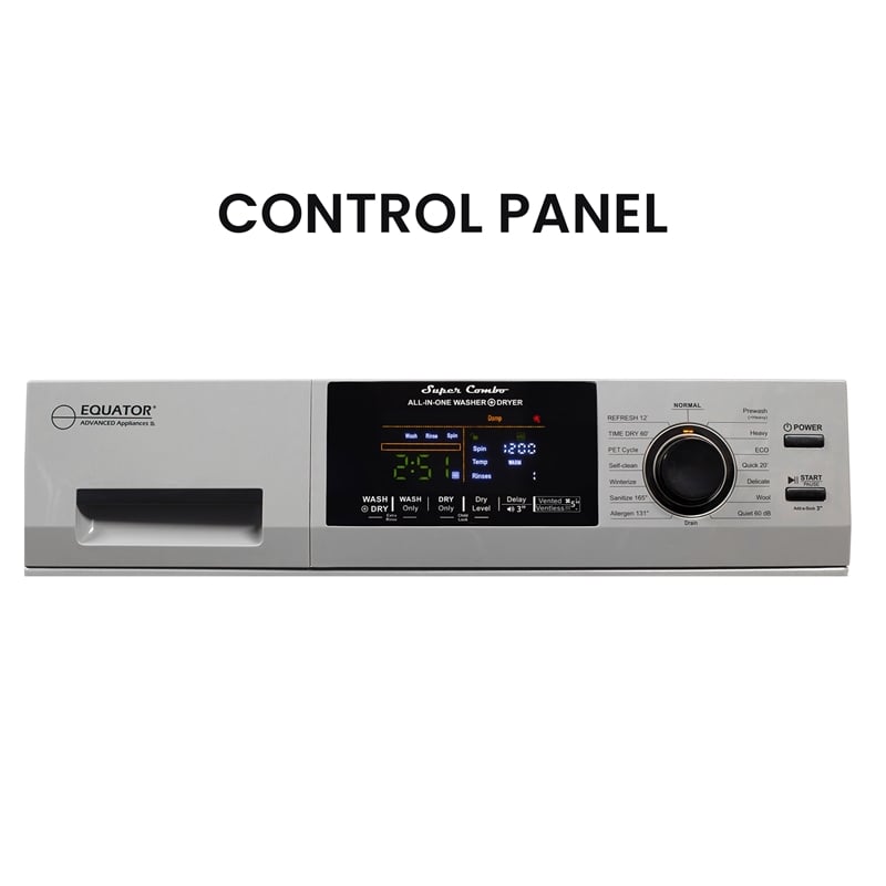 Pemberly Row All-in-One Washer Dryer in Silver Steel - 15lb 110V + Pedestal