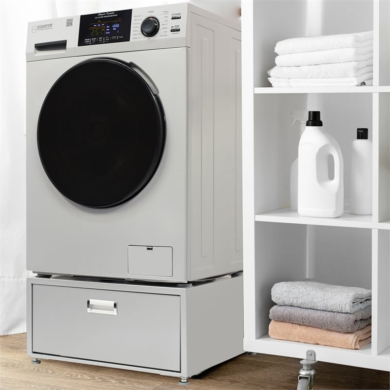 Pemberly Row All-in-One Washer Dryer in Silver Steel - 15lb 110V + Pedestal