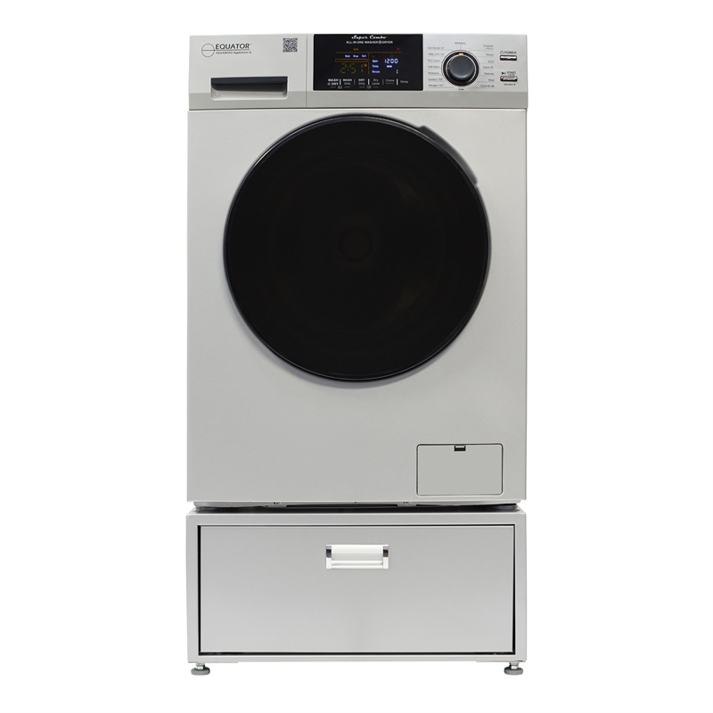 Pemberly Row All-in-One Washer Dryer in Silver Steel - 15lb 110V + Pedestal