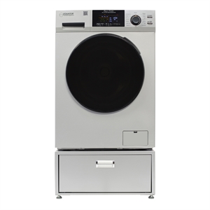 Pemberly Row All-in-One Washer Dryer in Silver Steel - 15lb 110V + Pedestal