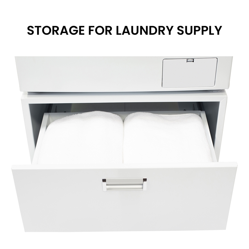 Pemberly Row All-in-One Washer Dryer in White Steel - 15lb 110V + Pedestal