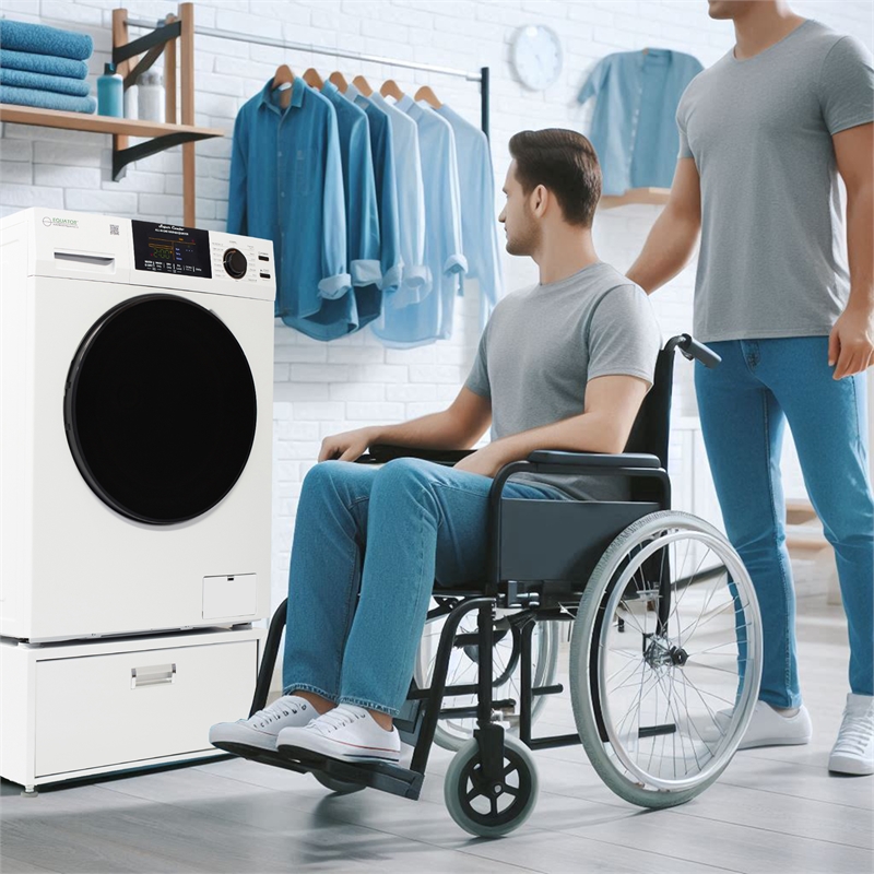 Pemberly Row All-in-One Washer Dryer in White Steel - 15lb 110V + Pedestal