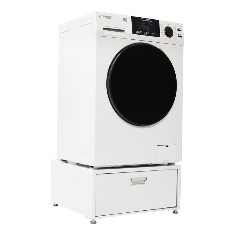 Pemberly Row All-in-One Washer Dryer in White Steel - 15lb 110V + Pedestal