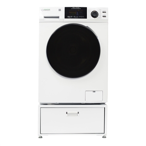 Pemberly Row All-in-One Washer Dryer in White Steel - 15lb 110V + Pedestal