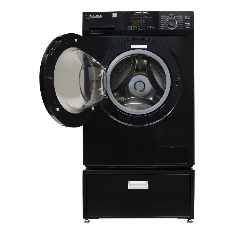 Pemberly Row All-in-One Washer Dryer in Black Steel - 15lb 110V + Pedestal