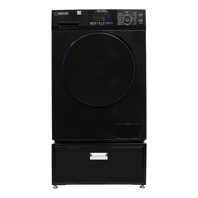 Pemberly Row All-in-One Washer Dryer in Black Steel - 15lb 110V + Pedestal