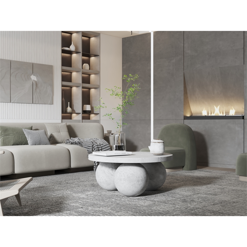 Pemberly Row Round Coffee Table Small In Light Grey Concrete