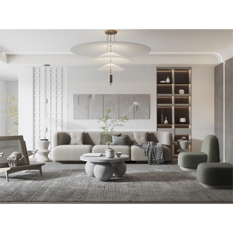 Pemberly Row Round Coffee Table Small In Light Grey Concrete