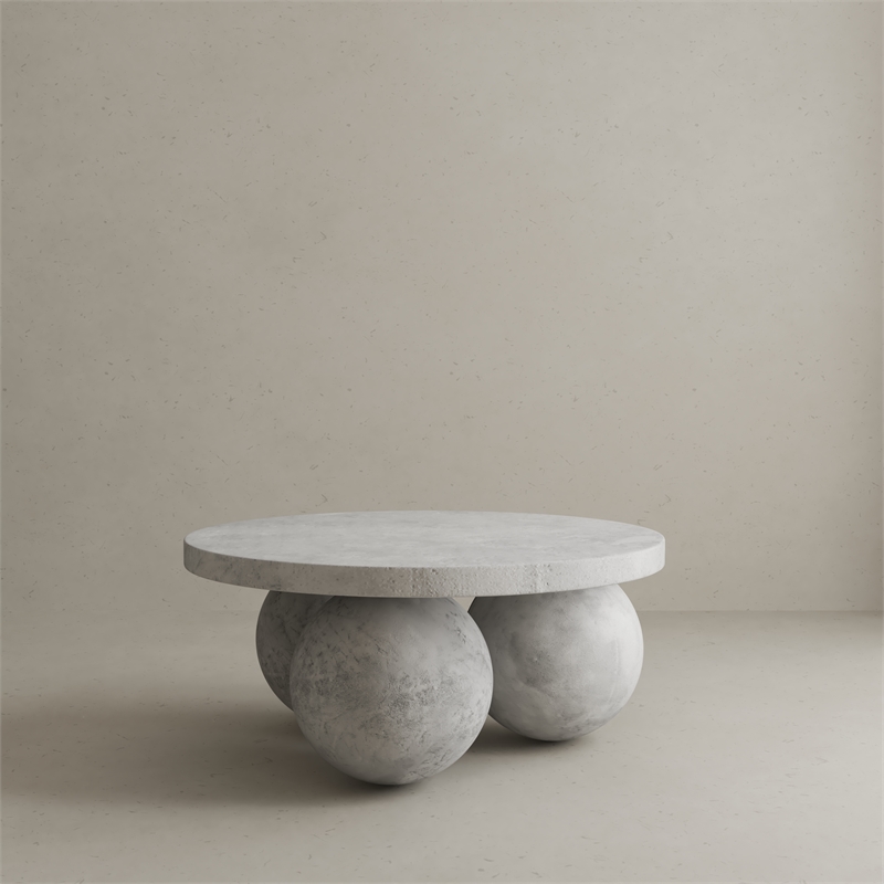 Pemberly Row Round Coffee Table Small In Light Grey Concrete