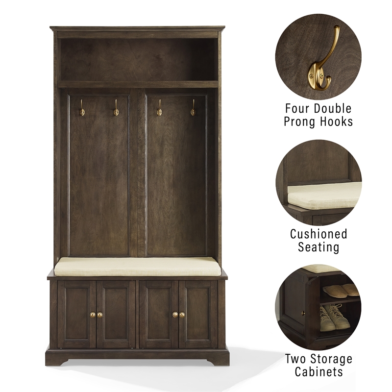 Pemberley Row Engineered Wood Coffee Hall Tree Rectangular Cushioned Bench