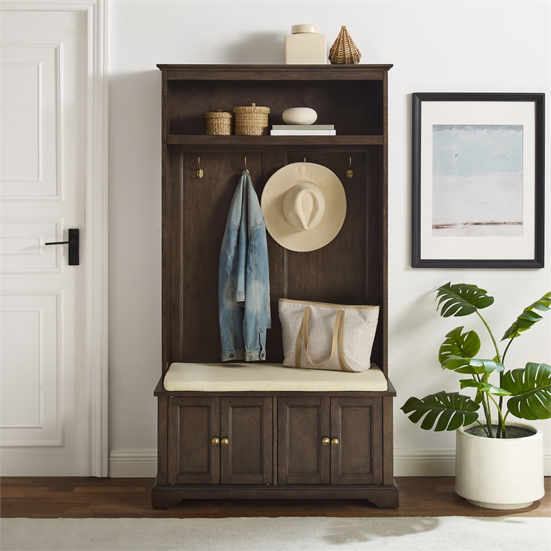 Pemberley Row Engineered Wood Coffee Hall Tree Rectangular Cushioned Bench