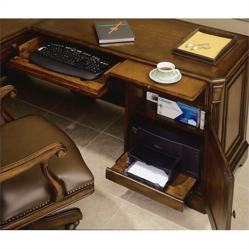 Pemberly Row Wood Executive L-Shaped Computer Desk in Mahogany
