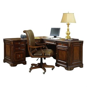 Pemberly Row Wood Executive L-Shaped Computer Desk in Mahogany