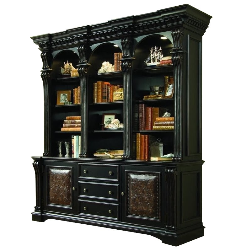 Pemberly Row Mission Wood 12-Shelf Bookcase with Bottom Storage in Black