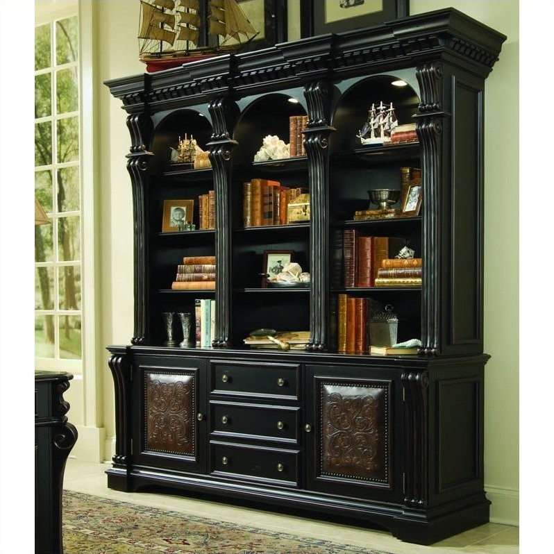 Pemberly Row Mission Wood 12-Shelf Bookcase with Bottom Storage in Black