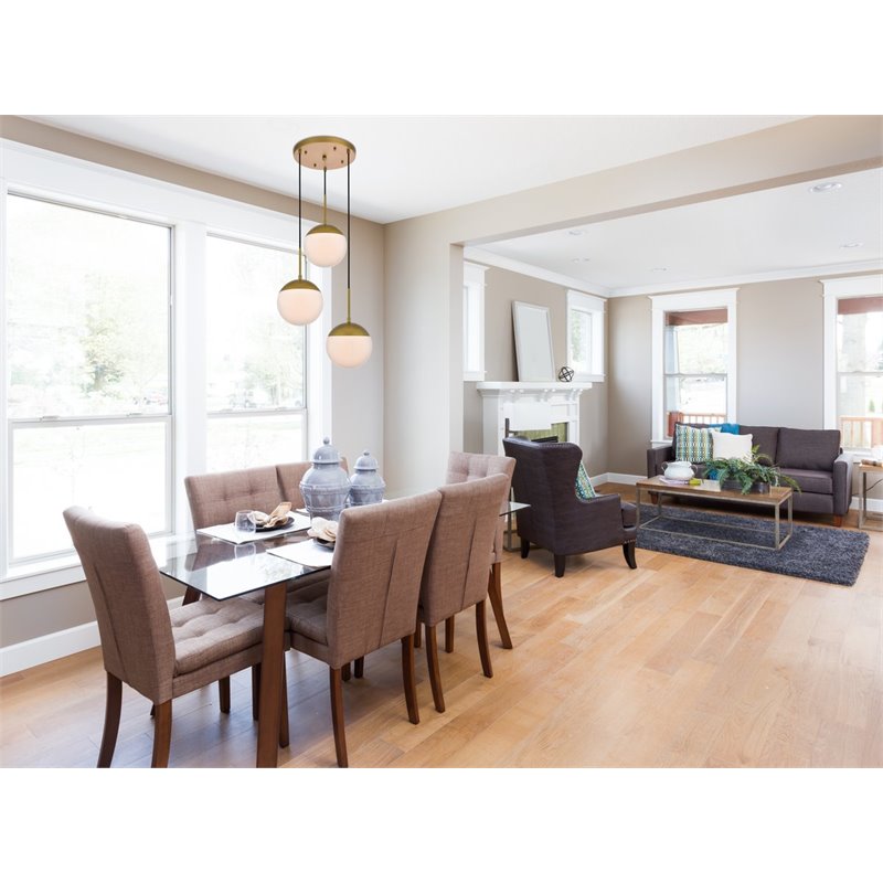 Pemberly Row 3-Light Metal & Glass Pendant in Brass/Frosted White
