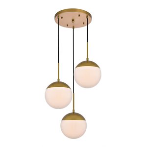 Pemberly Row 3-Light Metal & Glass Pendant in Brass/Frosted White