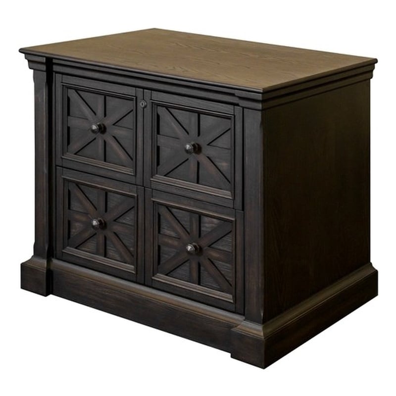 Pemberly Row Wood Office Lateral File Storage with File Drawer in Dark Brown