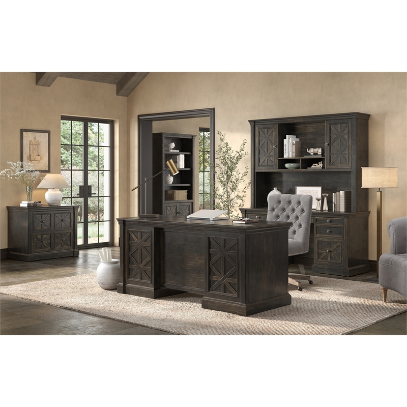 Pemberly Row Wood Office Lateral File Storage with File Drawer in Dark Brown