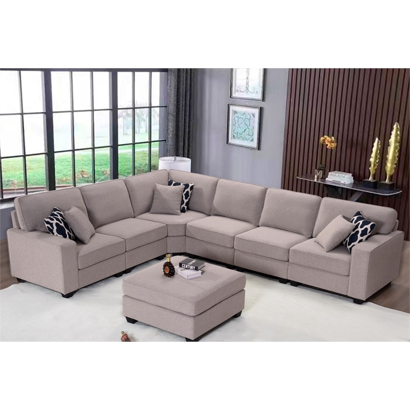 Pemberly Row Fabric Flexible Combination Module Reversible Sectional Sofa