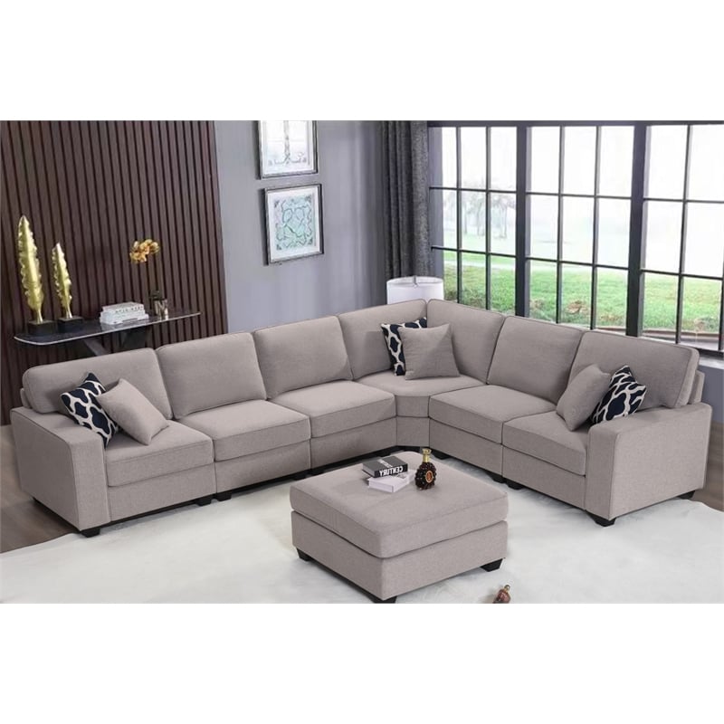 Pemberly Row Fabric Flexible Combination Module Reversible Sectional Sofa