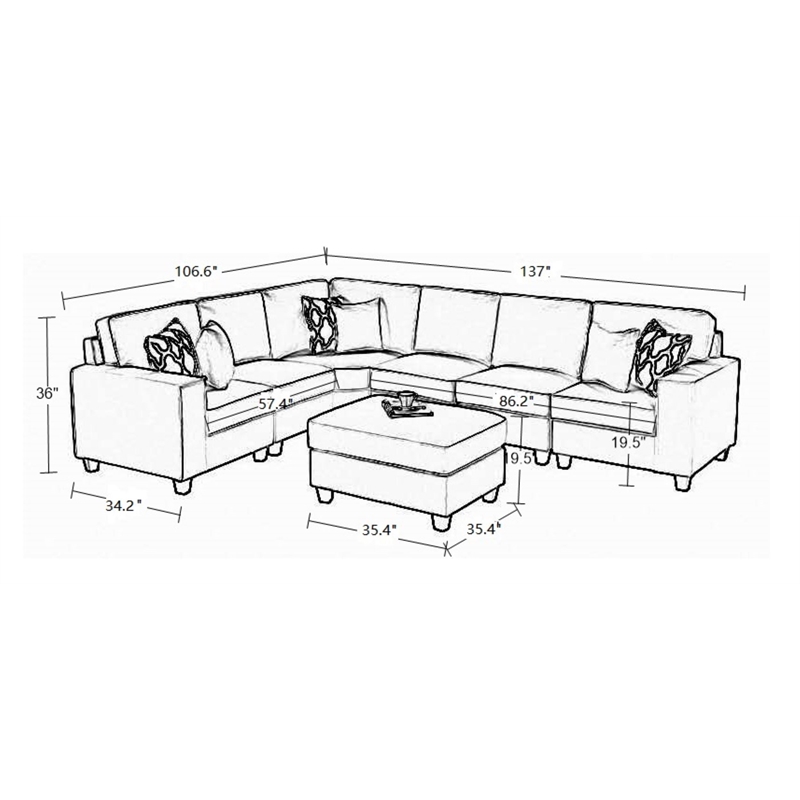 Pemberly Row Fabric Flexible Combination Module Reversible Sectional Sofa