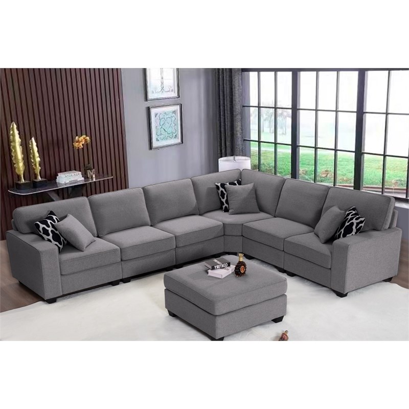 Pemberly Row Fabric Flexible Combination Module Reversible Sectional Sofa