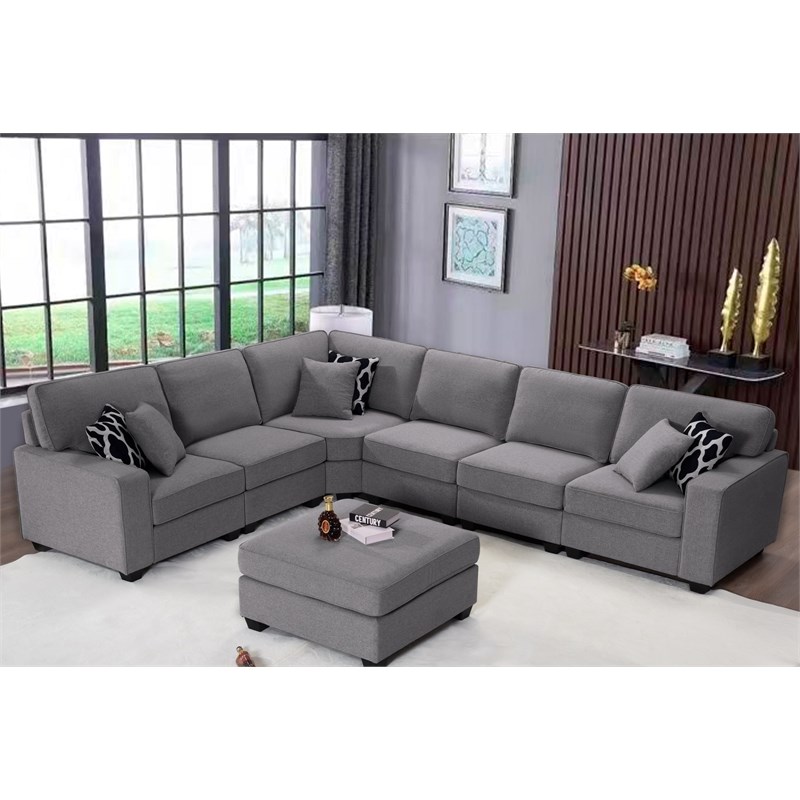 Pemberly Row Fabric Flexible Combination Module Reversible Sectional Sofa