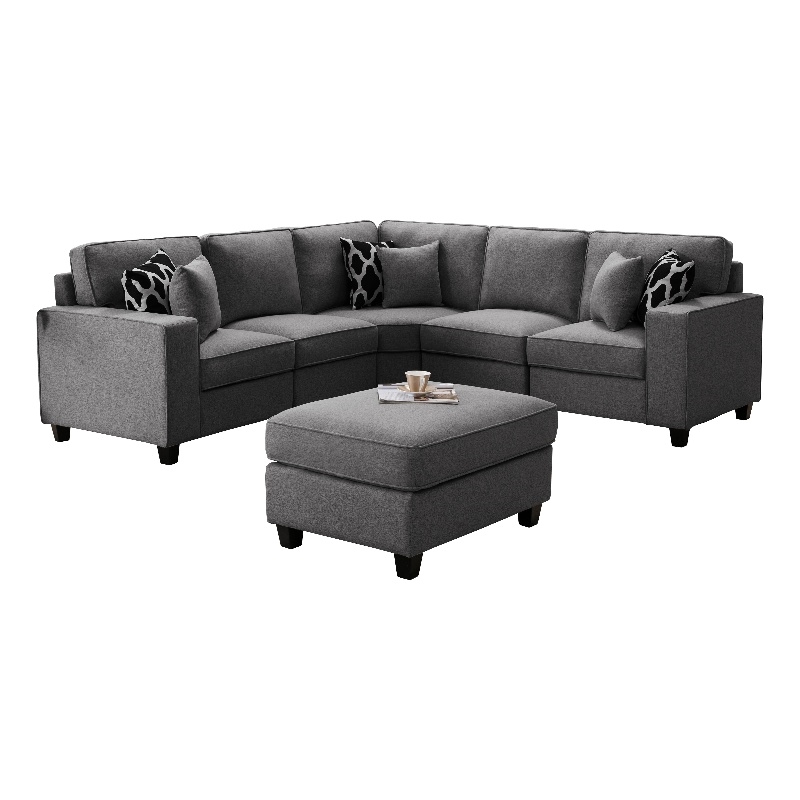 Pemberly Row Fabric Flexible Combination Module Reversible Sectional Sofa